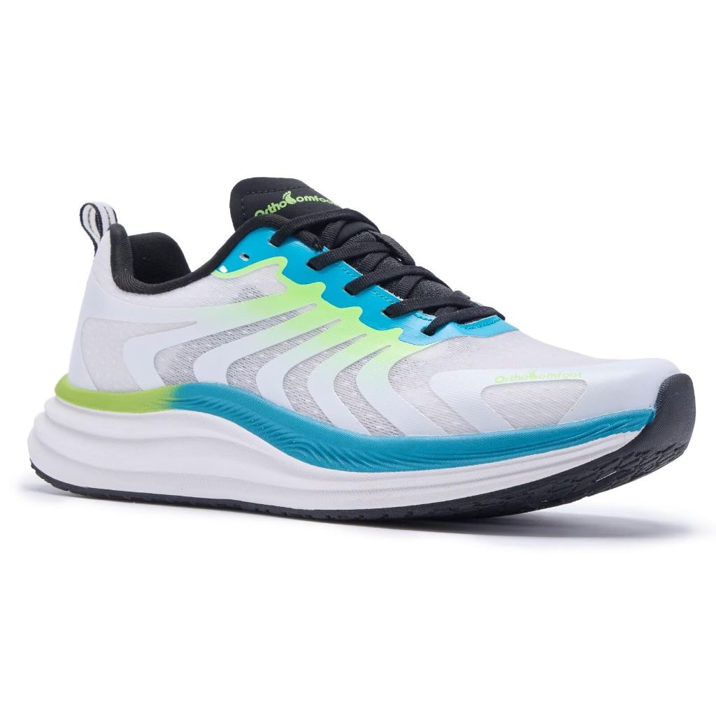 Men's Orthopedic Arch Support Road Running Shoes, White Blue Size 13
