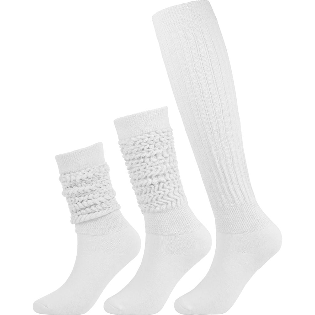 Sooneeya Slouch Socks - Knee High Scrunch Boot Socks for Women, Size 5-11, White (3 Pairs)