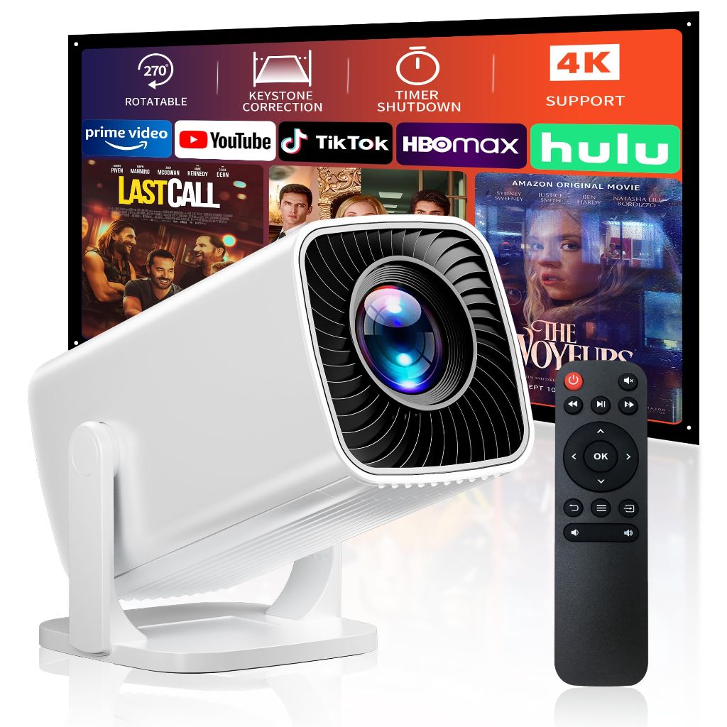 Mini Projector, Portable Projector 4K & Full HD 1080P Support, 270° Rotation Outdoor Projector, Movie Projector Compatible with Smartphone, TV Stick, Laptop, PS4, HDMI, USB