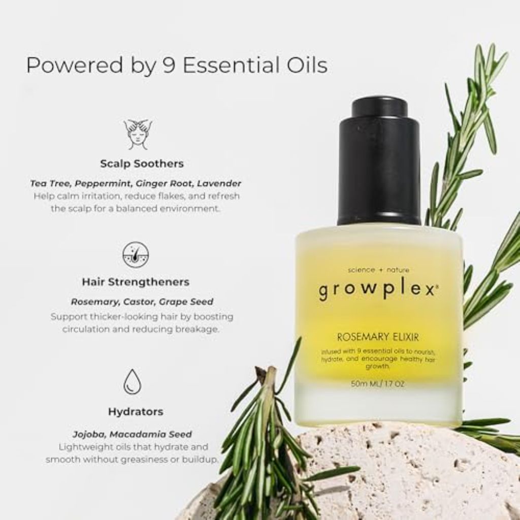 Science + Nature Growplex Rosemary Elixir Daily Scalp Oil with 9 Essential Oils – 2 fl. oz.
