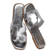 NianEr Womens Microfiber Leather Sandals Square Toe Dress Dressy Slip On Slides silver Size 8
