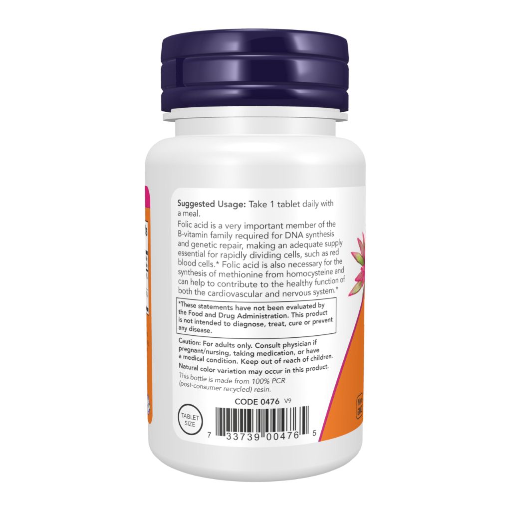 NOW Foods Folic Acid 800 mcg Tabs (Pack of 2)