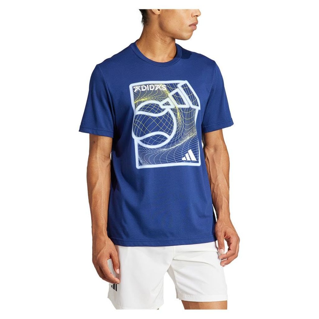 adidas Men's Tennis Play Graphic T-Shirt - Dark Blue, Small