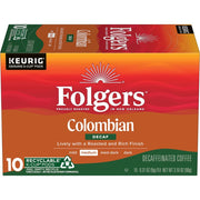 Folgers Colombian Decaf Medium Roast Keurig K-Cup Coffee Pods, 10ct.