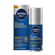 NIVEA MEN Age Defense Daily Face Moisturizer with Broad Spectrum SPF 30 Sunscreen, 1.7 Fl Oz Bottle