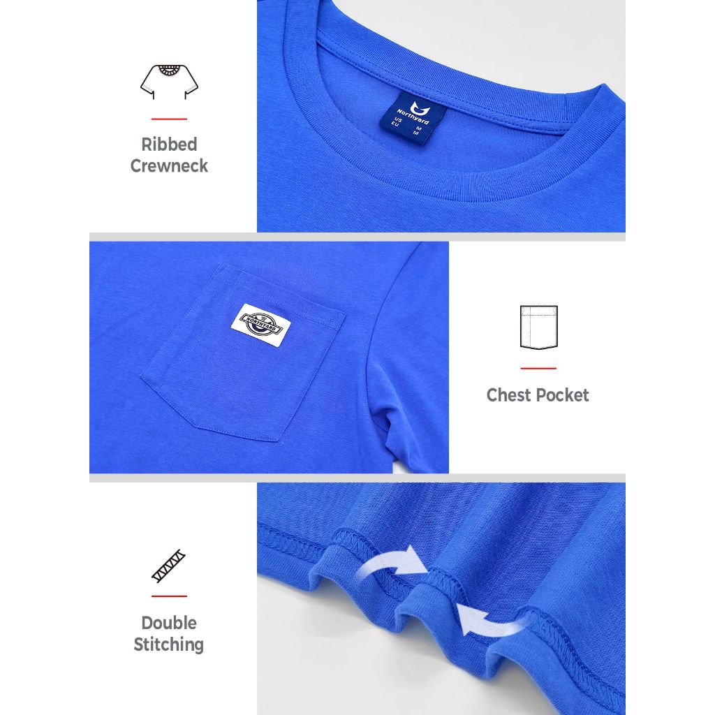 NORTHYARD Men's Short Sleeve Cotton T-Shirts, Royal Blue, XL