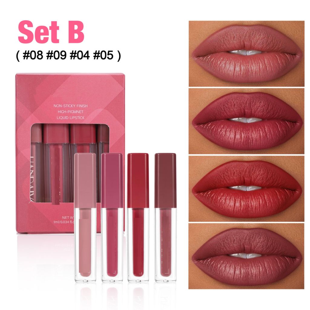 MAEPEOR Matte Liquid Lipstick Set 4PCS High Pigmented Velvety Lipstick Kit Waterproof Smudge Proof Lip Gloss (Set 402)