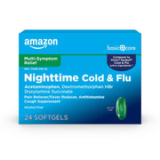 Amazon Basic Care Nighttime Cold & Flu Relief, 24 Softgels