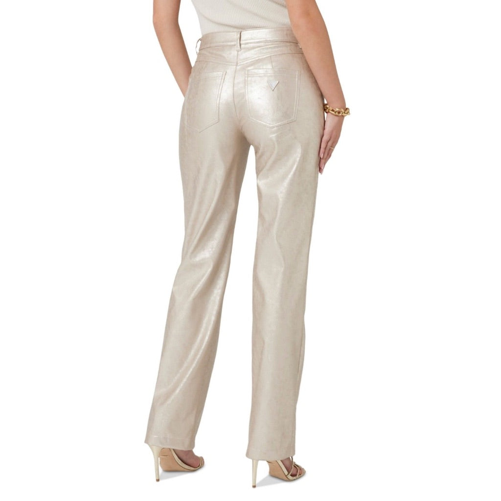 Guess Women's Ambra Metallic Straight-Leg Pants - Metallized Champagne, XSx29