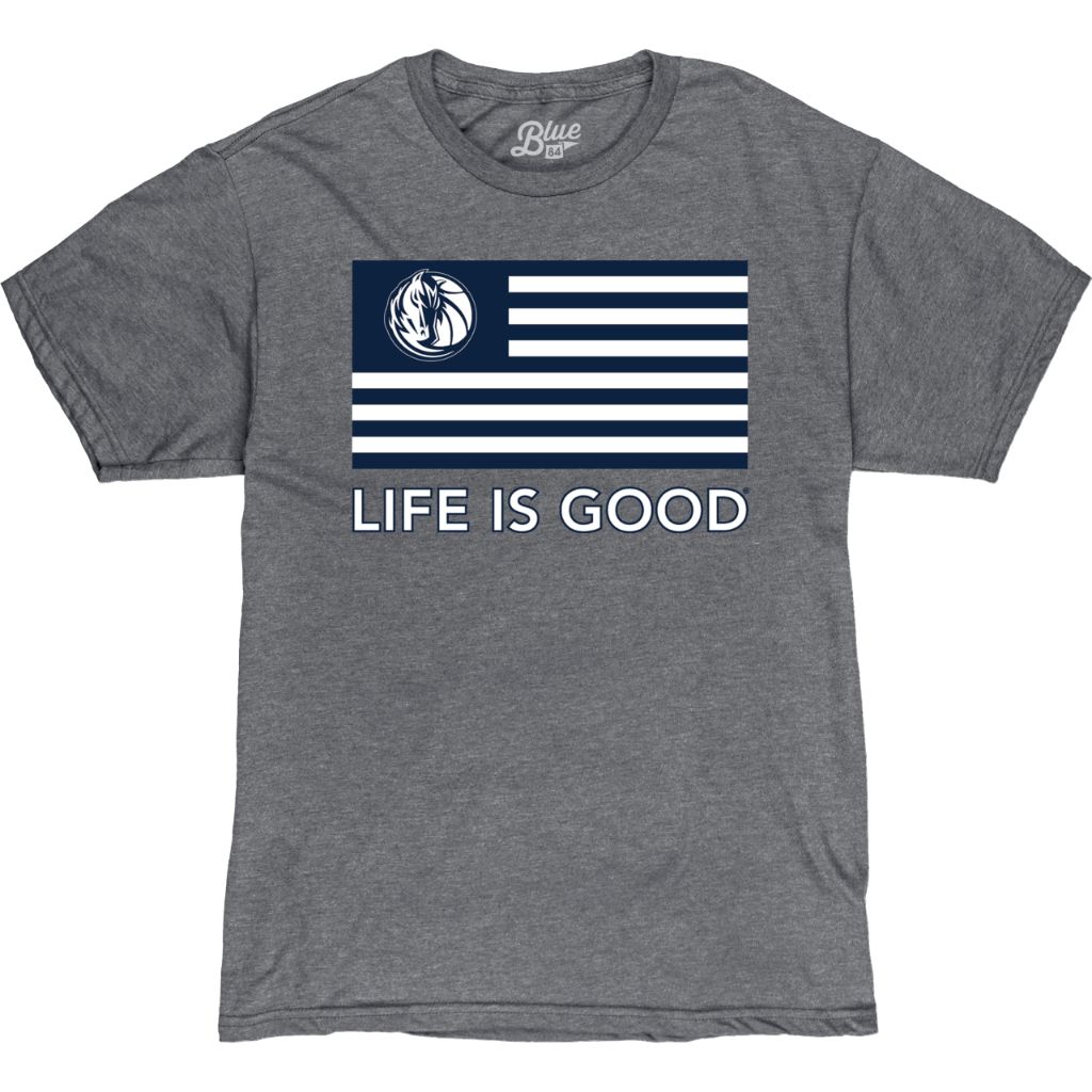 Dallas Mavericks NBA Officially Licensed Life is Good T-Shirt Flag Heather Gray, Medium