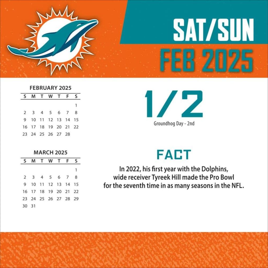 TURNER SPORTS Miami Dolphins 2025 Box Calendar