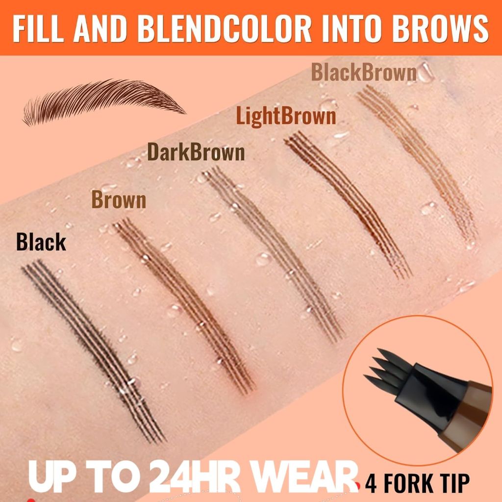 Eyebrow Pencil - Microblading Eyebrow Pen Waterproof 4 Fork Tip, Black/Brown