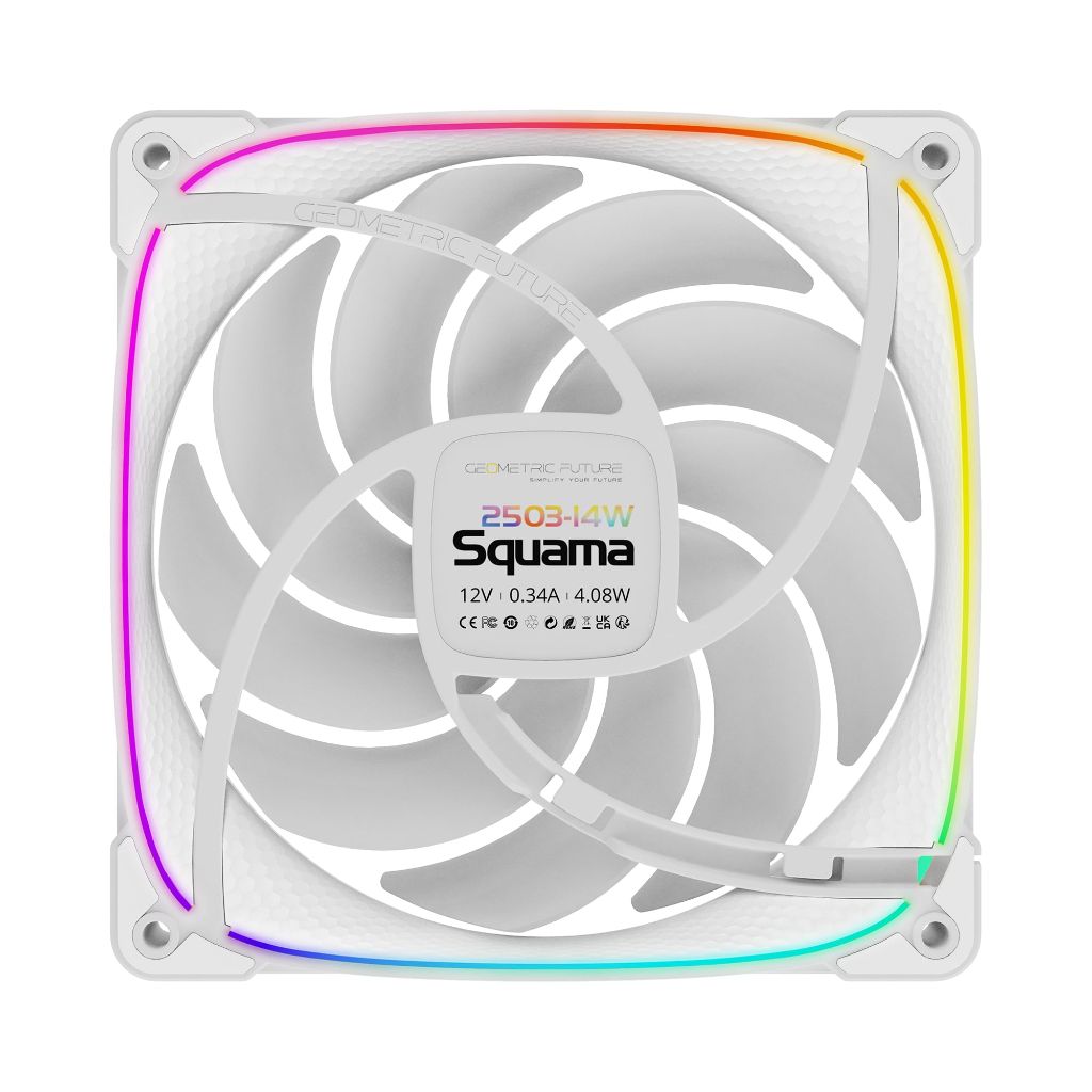 Geometric Future Squama 2503 RGB PWM Fan - 140mm - 3 Pack – Performance & Silent Balance - Dual Lighting Loop - 5V 3pin addressable RGB - 4pin PWM - White(GEO-S2503W-14T)