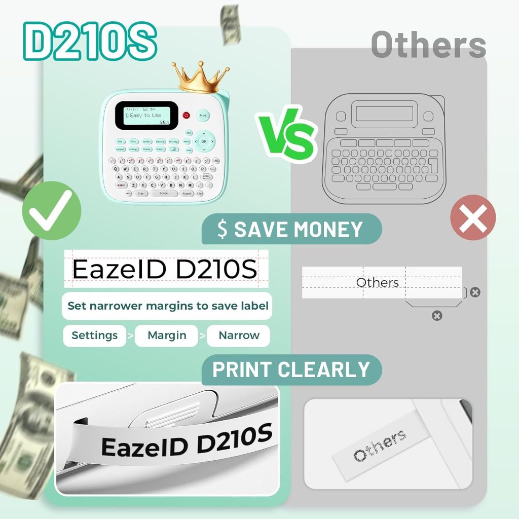 Desktop Label Maker Machine Labels- D210S with Tape-12mm 0.47 Laminated White - Green