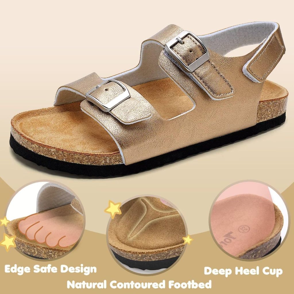 SZ 2 Torotto Toddler Kids Sandals Footbed Sandals with Adjustable Buckle (LHJ385/Rose gold)