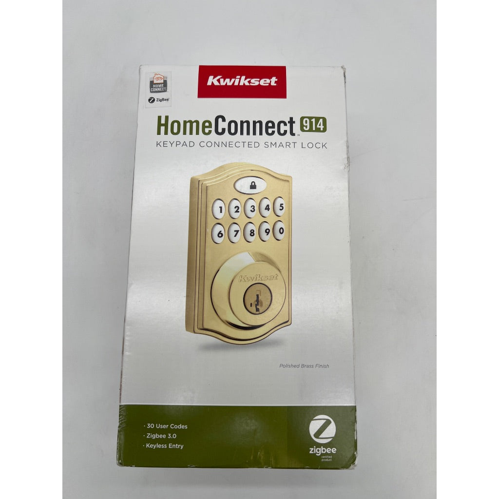 KwikSet 914 SmartCode Electric Deadbolt Lock with Zigbee 3.0 - Lifetime Polished Brass