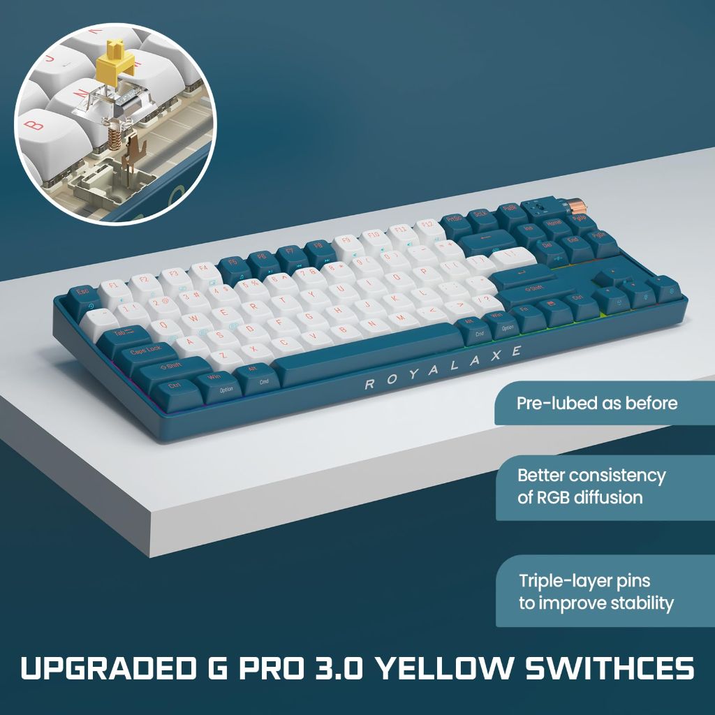 ROYALAXE R87 Wireless Mechanical Keyboard, Hot Swappable | Whale Blue