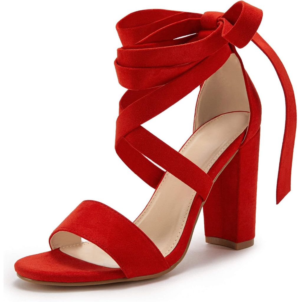 Huiyuzhi Womens Strappy Heels Lace up High Heeled Sandals Chunky Block Ankle Tie Pumps Dress Party Shoes
