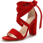 Huiyuzhi Womens Strappy Heels Lace up High Heeled Sandals Chunky Block Ankle Tie Pumps Dress Party Shoes