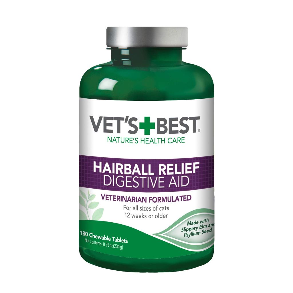 Vet's Best Cat Hairball Relief Digestive Aid| Vet Formulated Hairball Support Remedy | Classic Chicken Flavor | 180 Chewable Tablets