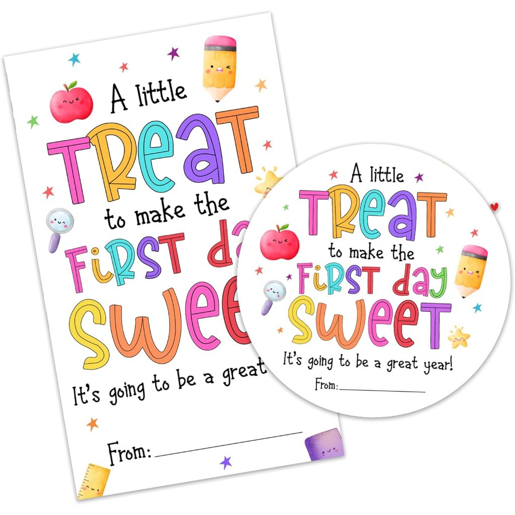 First Day of School Stickers - 40 Pcs Fill-in Sticker Labels with 2 Styles - A Little Treat to Make Your First Day Sweet - Back to School Letters Envelopes Cards Seal Boxes Gifts Stickers - A04