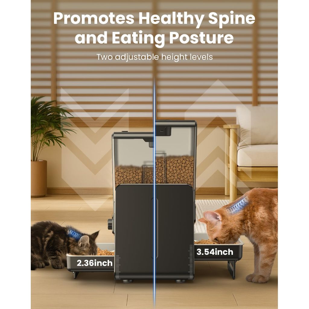 CityFlee Automatic Cat Feeder for 2 Cats, 5L/20 Cups Food Dispenser with Adjustable Raised Double Bowls