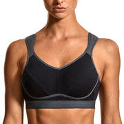 SYROKAN Women's Sports Bra Wireless Comfort High Impact Support Bounce Control Plus Size Workout Bra Black/Grey-2 46E