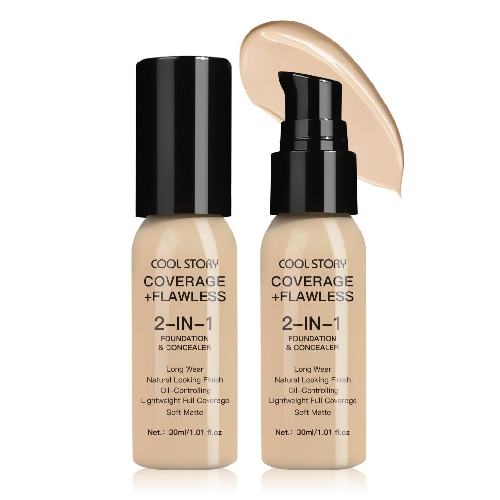 2-in-1 Foundation and Concealer Long Wear Natural Matte Finish Lightweight Coverage (Fair) 1.01oz