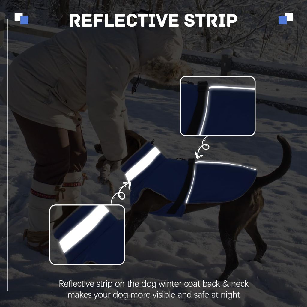 DENTRUN Waterproof Dog Cold Weather Coats Windproof Fleece-Lined with Reflective Strips & Adjustable Turtle Neck, Dog, 2XL