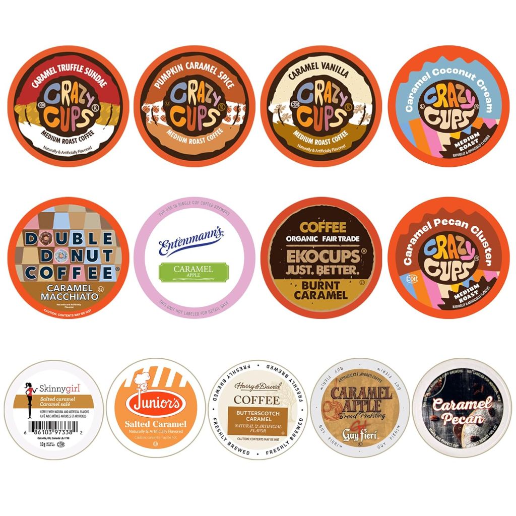 Perfect Samplers Caramel Coffee Pods Variety Pack, Medium Roast for Keurig K-Cups Machines, Assorted Flavored Sampler, 30 Count