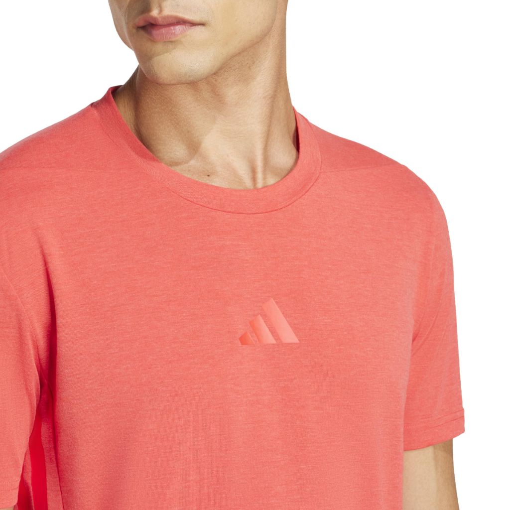 Adidas Men's Designed for Training 3-Stripes T-Shirt, Pure Ruby - size Medium/Tall