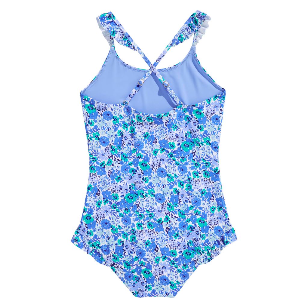 Vineyard vines Girls Ruffle One Piece, Helen Floral, M(12-14)