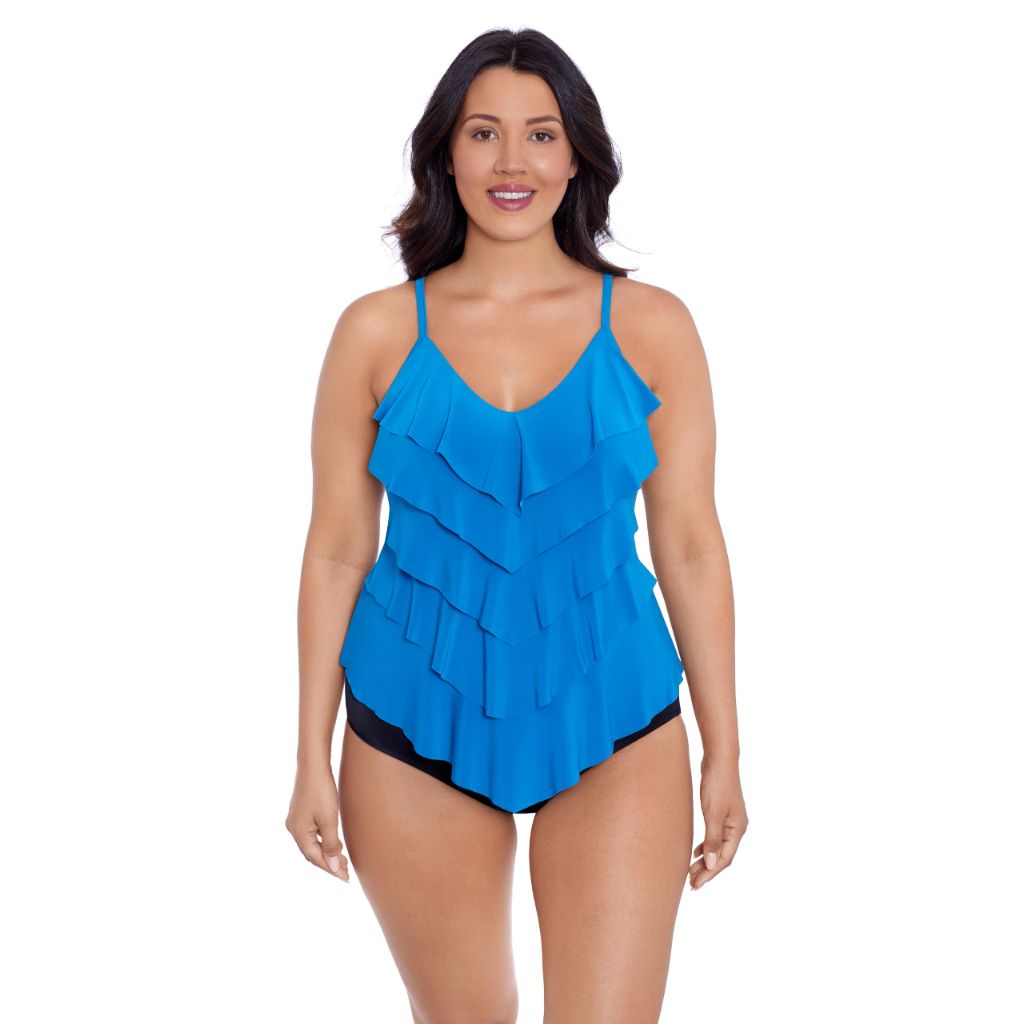 Trimshaper Womens Five Tiered Adjustable Rachel Swim Tankini Top with Molded Cups and Bra Support, Peacock, 24W