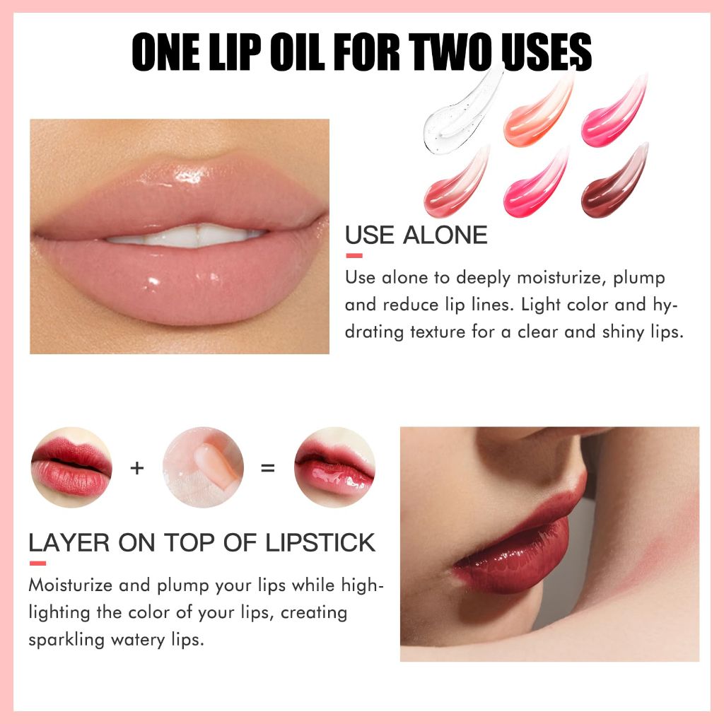 BEFIVECOK 3PCS Lip Oil Set (Clear & Raspberry & Mahogany)