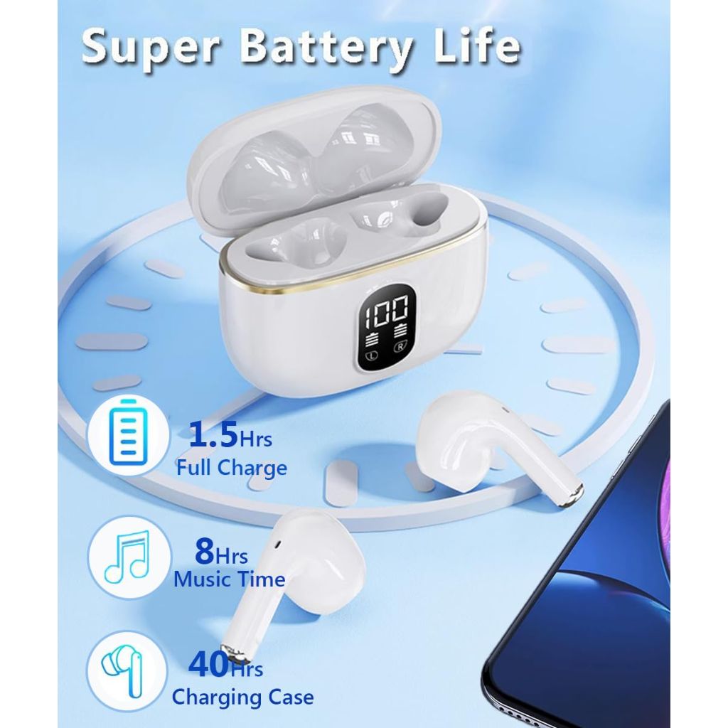 Snlrntin Wireless Earbuds Bluetooth 5.3 Headphones, with LED Power Display