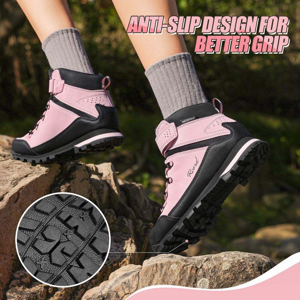 R CORD Girls Hiking Boots Outdoor Ankle Hiking Boots, Pink 12 Little Kid