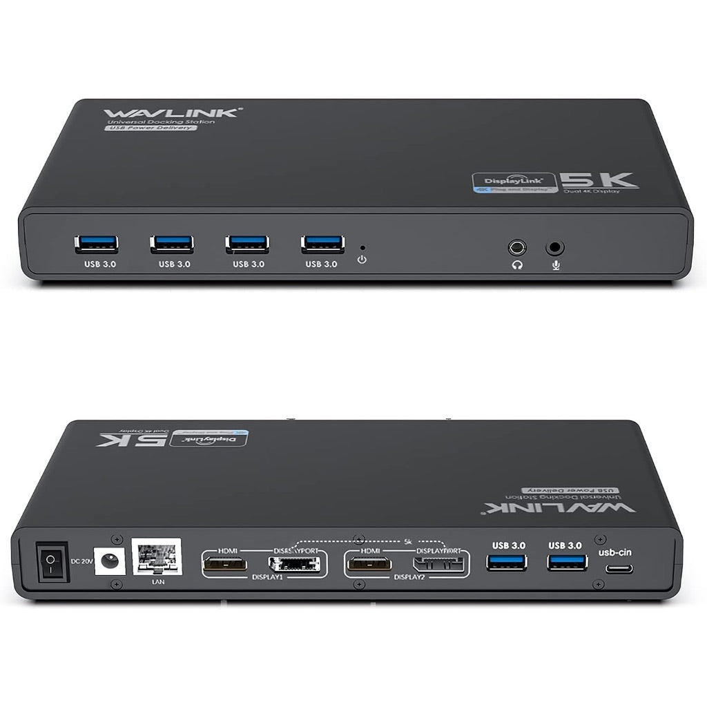 WAVLINK Universal Laptop Docking Station Dual Monitor with 65W Power Delivery for Windows Mac M1/M2, Displaylink Dock, USB C/A to Dual HDMI/DisplayPort Adapter, Gigabit Ethernet, 6 USB 3.0, Audio/Mic