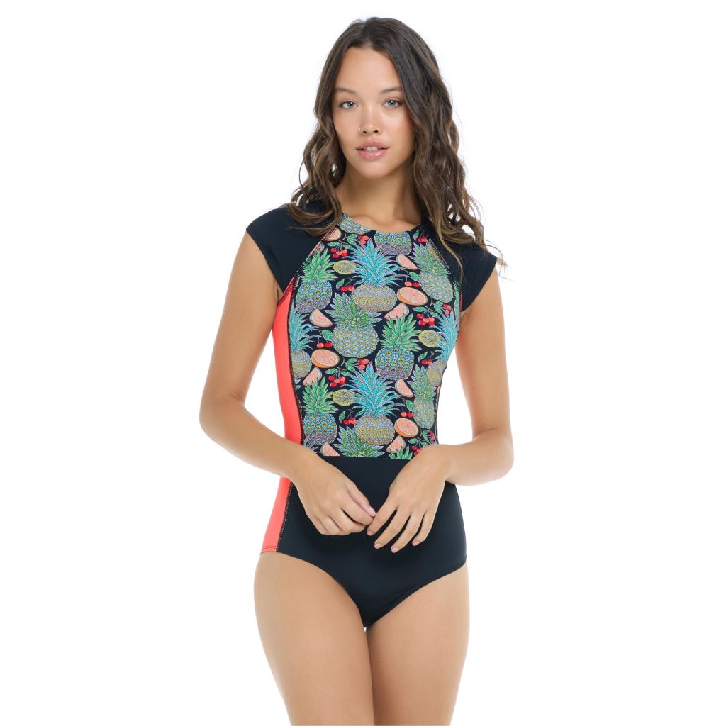 Everly One Piece Cap Sleeve Swimsuit, Black, Small