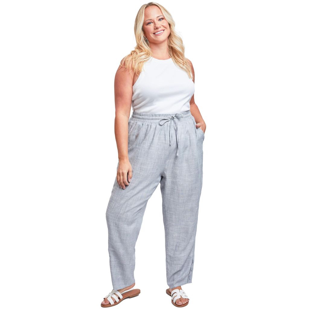 Royalty for Me Women´s Plus Linen Button Hem Flood, Grey Cross Dye, 1X