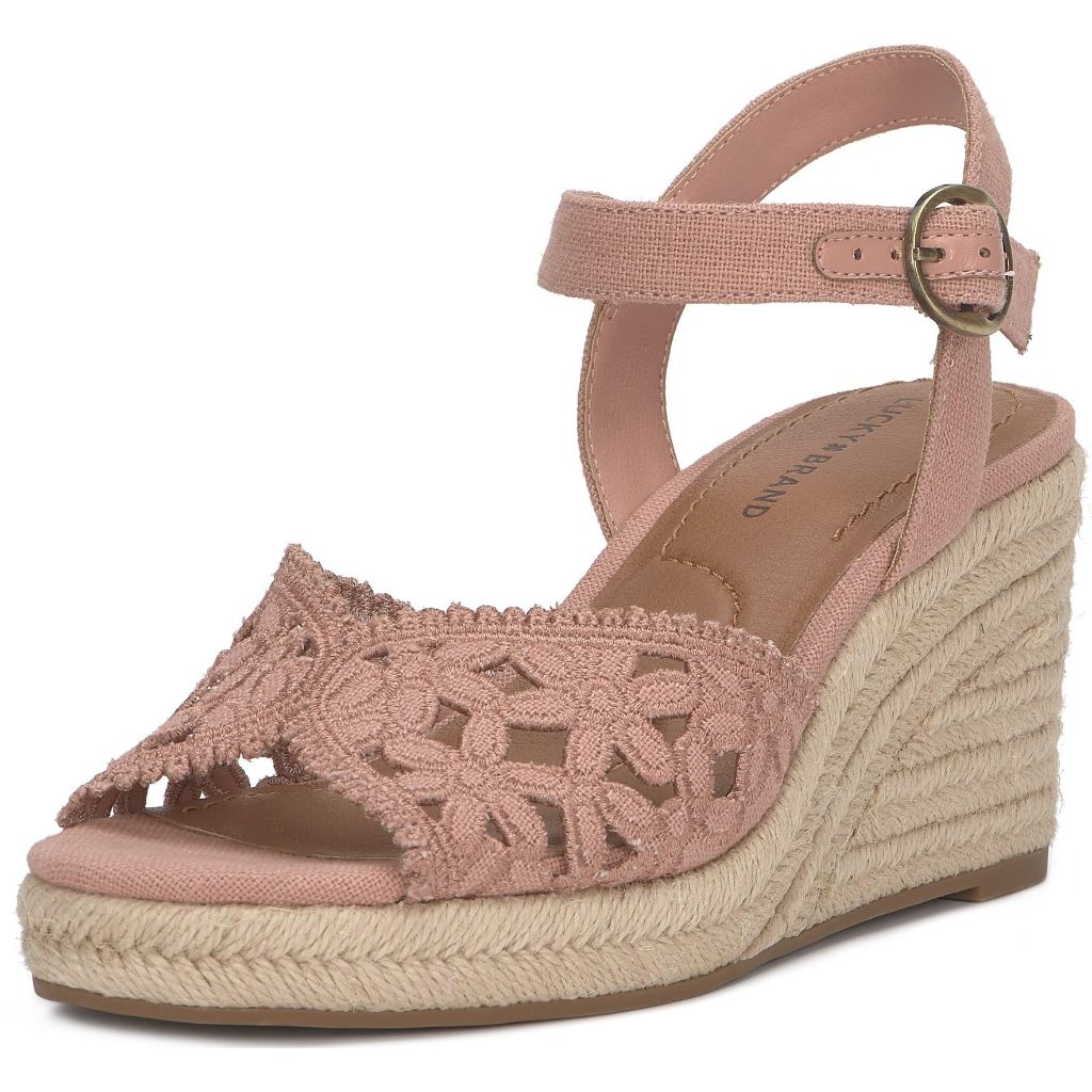 Lucky Brand Coyna Floral Espadrille Wedge Sandal, Bellini - size 10M