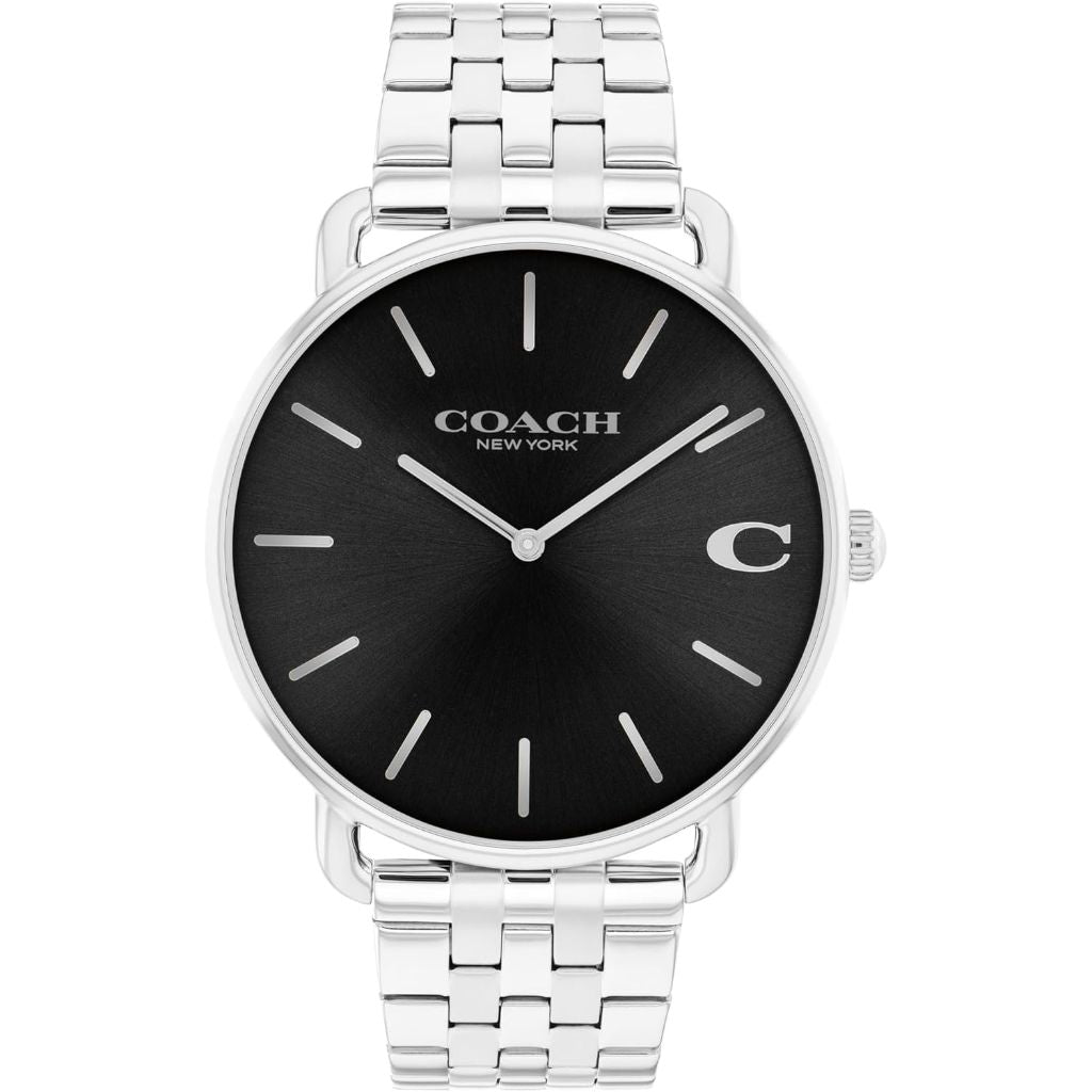Coach Men's Elliot Quartz 43mm Watch 2-Hand Analog, Black Case/Silver Link Bracelet