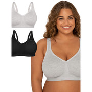 Fruit of The Loom Women's Wireless Cotton Bra 2 Pack Heather Grey/Black Hue 40D