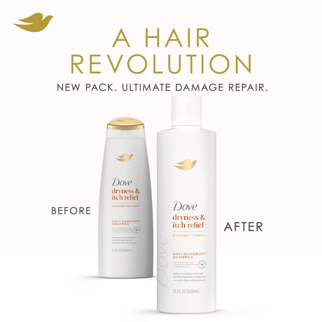 Dove Damage Therapy Derma Shampoo Dryness + Itch for Flaky Scalp with Pyrithione Zinc and Coconut Oil 12 Fl Oz