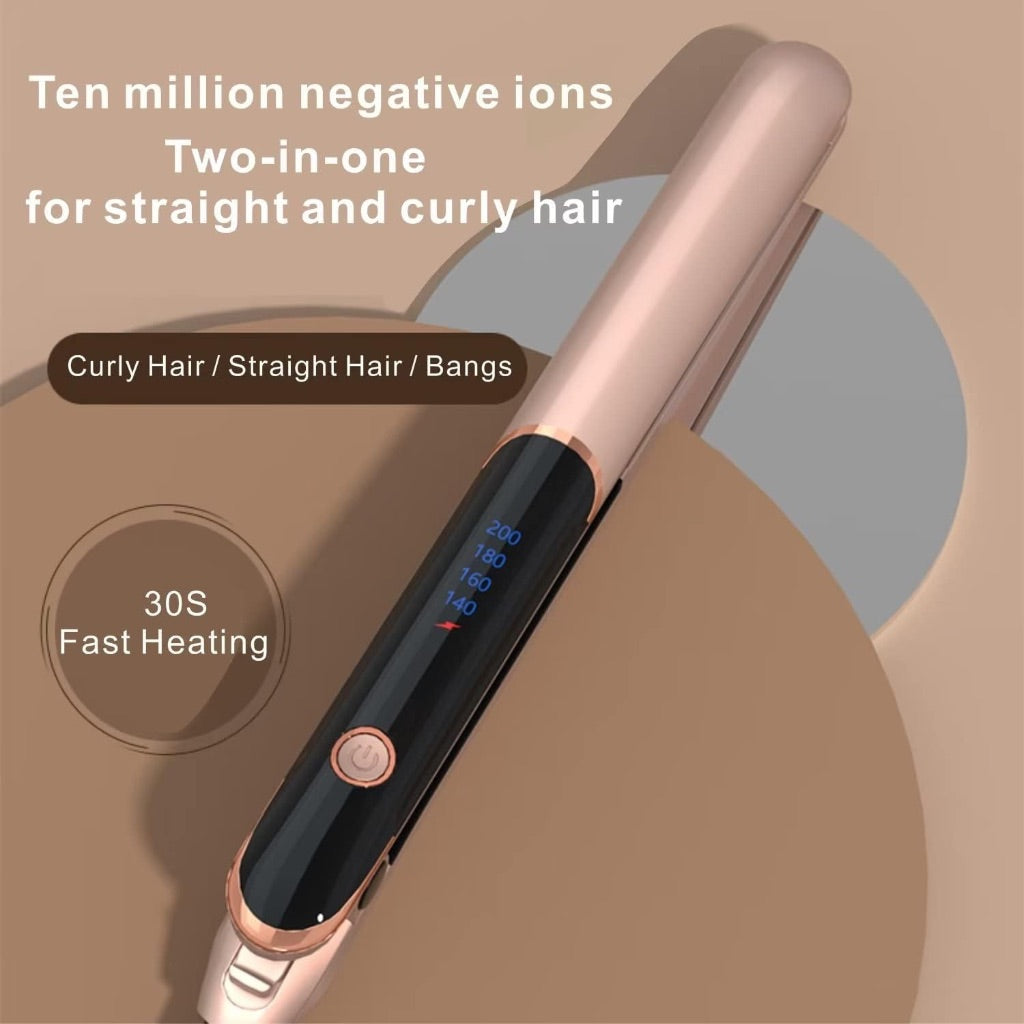 Anti-Static Travel Flat Iron with Floating Ceramic Plates and Digital Controls - 1 in., Black/Gold