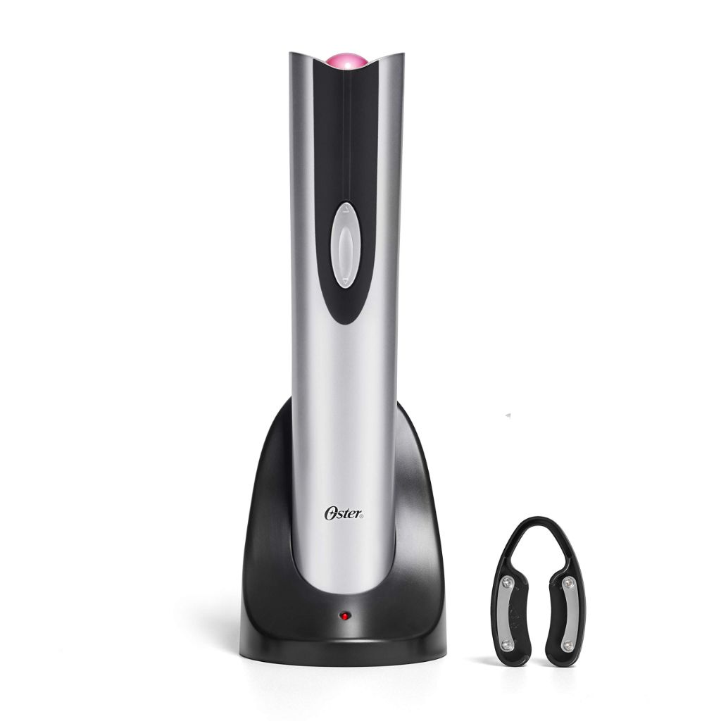 Oster Cordless Electric Wine Bottle Opener with Foil Cutter, Silver