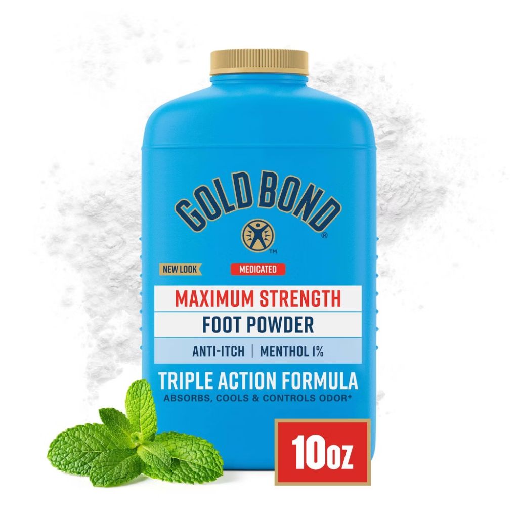 Gold Bond Max Strength Medicated Body Powder and Foot Powder, Talc-Free, 1% Menthol - 10 oz