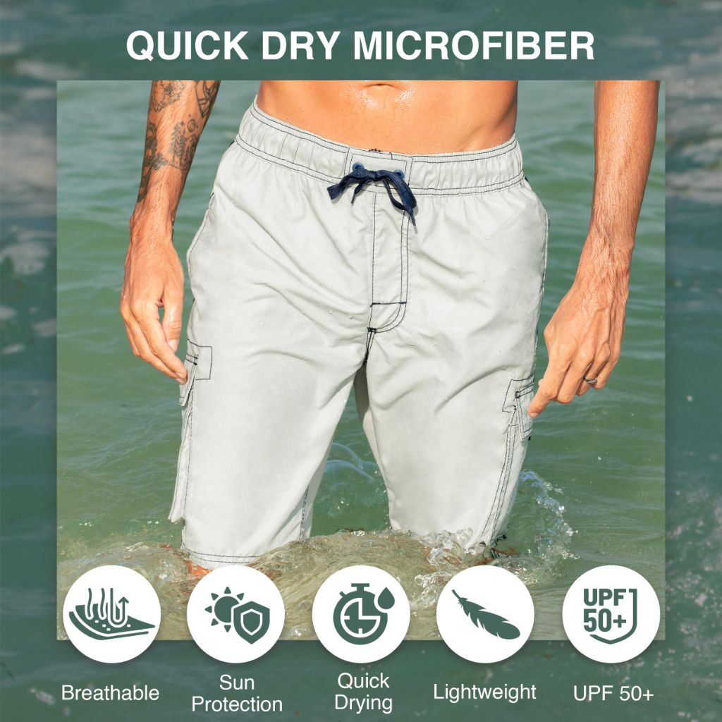 SZ 2XL, Kanu Surf Men's Barracuda Swim Trunks (Regular & Extended Sizes), Silver