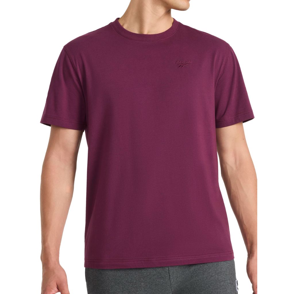 SZ S, Reebok Men’s Embroidery Crewneck T-Shirt, Standard Fit | Black Cherry