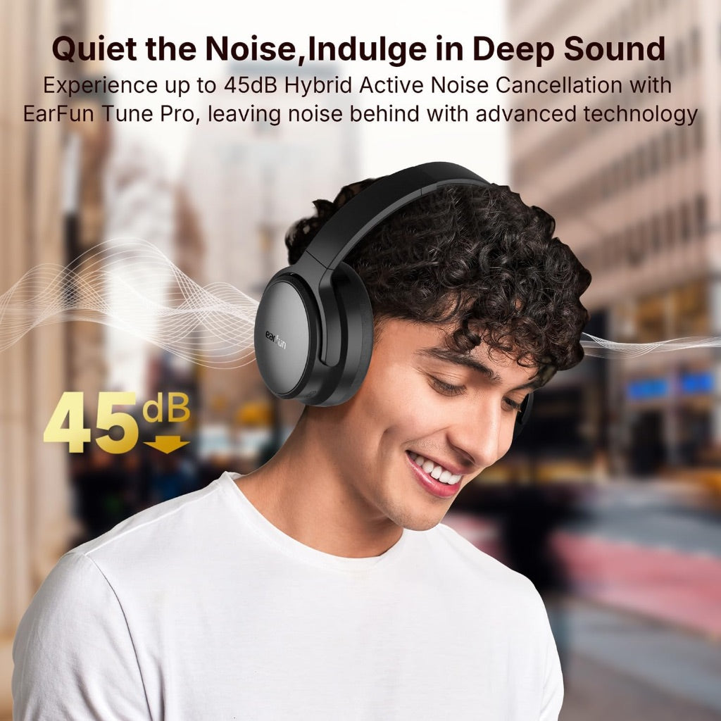 EarFun Tune Pro Active Noise Canceling Headphones, Wireless Bluetooth Headphones with 5 Mics, 120H Playtime, Bluetooth 5.4, Hi-Res Audio, Multipoint Connection, Custom EQ via App, Comfortable Fit