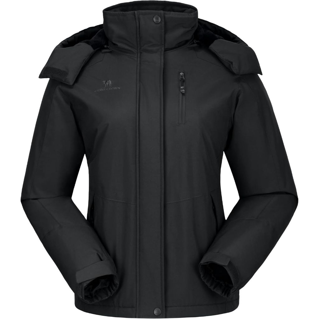 CAMELSPORTS Women's Waterproof Insulated Fleece Lined Snowboarding Jacket, Black, SZ L